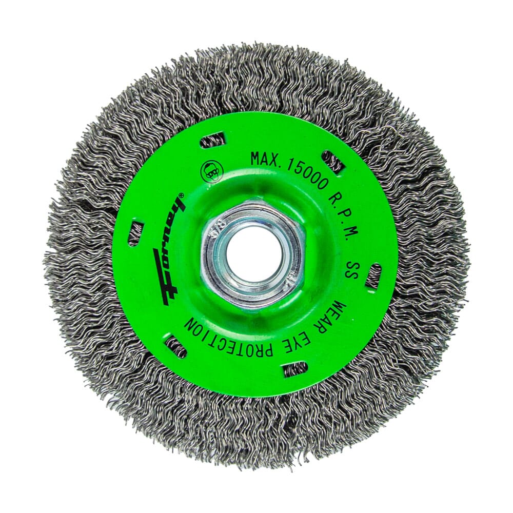 SAN　② Wire Wheel, Crimped, 4 in x .012 in x 5/8 in-11 Arbor